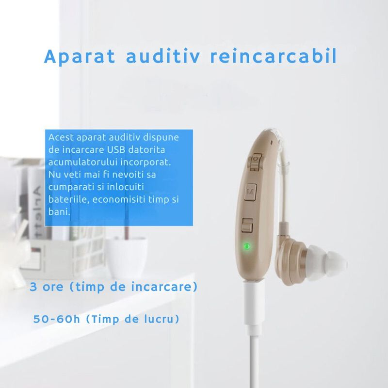 Ingrijire personala si Cosmetice - Sanatate si wellness - Aparate medicale - Aparate auditive - Aparat auditiv premium , cu acumulator, autonomie pana la 100 ore, 130 dB, amplificator de sunet, 3 accesorii - Infinity.ro