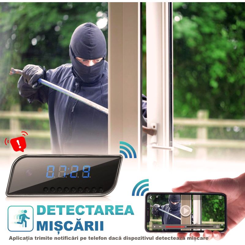 Laptop, Telefoane si Tablete - Wearables si gadgeturi - Gadgeturi - Dispozitive spionaj - Ceas cu camera ascunsa WiFi, HD, night vision, unghi 160°, infrarosu si senzor de miscare - 128 GB - Infinity.ro