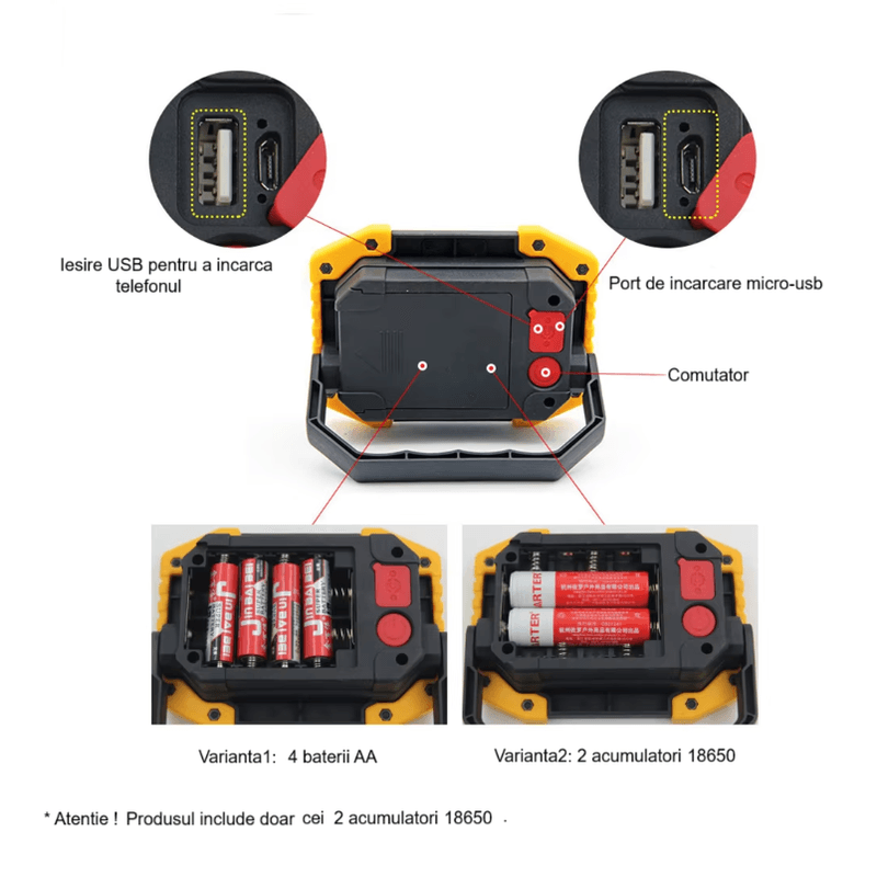 Casa si Gradina - Corpuri si surse de iluminat - Iluminat exterior - Lanterne - Lampa de lucru  multifunctionala portabila  HUOVA® , 3 moduri de iluminare cu aumulatori - Infinity.ro