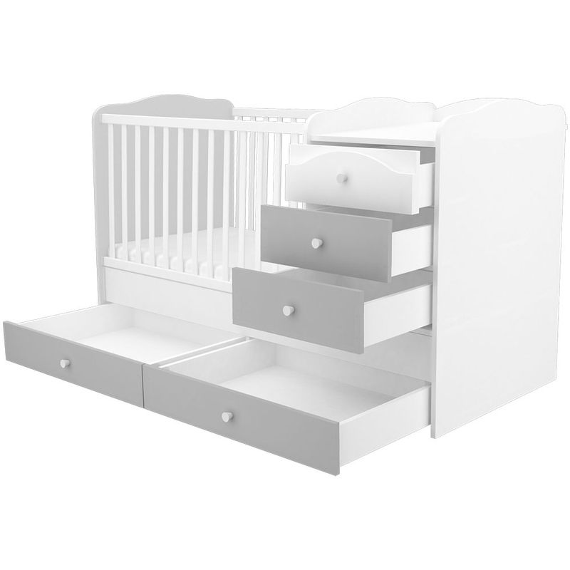Casa si Gradina - Mobilier - Mobilier copii - Patuturi copii - Patut copii transformabil din lemn cu 5 sertare Hubners Patrik Maxi Kombi 120x70 cm alb grafit - Infinity.ro