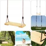 Jucarii, Copii si Bebe - Jucarii si jocuri - Jucarii de exterior - Leagane copii - Leagan Mercaton cu Sfoara pentru Copii, Dreptunghiular, Lemn, Maro, Greutate Max 120 kg, 40x17x1.4 cm - Infinity.ro