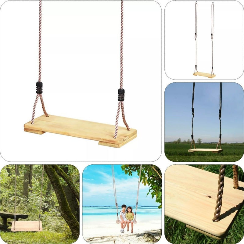 Jucarii, Copii si Bebe - Jucarii si jocuri - Jucarii de exterior - Leagane copii - Leagan Mercaton cu Sfoara pentru Copii, Dreptunghiular, Lemn, Maro, Greutate Max 120 kg, 40x17x1.4 cm - Infinity.ro
