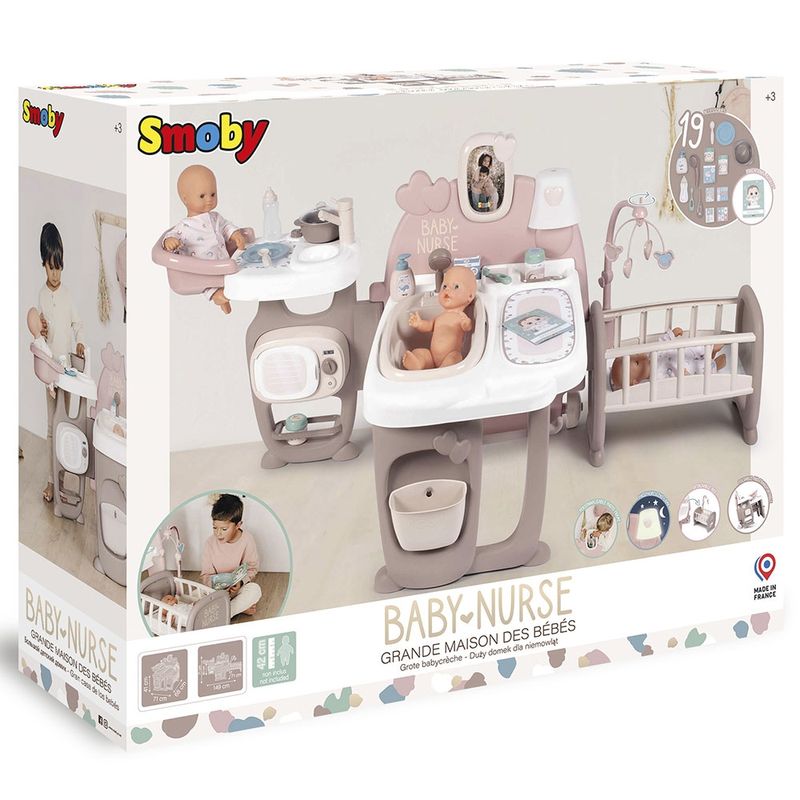 Jucarii, Copii si Bebe - Jucarii si jocuri - Papusi si accesorii - Papusi - Centru de ingrijire pentru papusi Smoby Baby Nurse Doll`s Play Center maro cu 23 accesorii - Infinity.ro