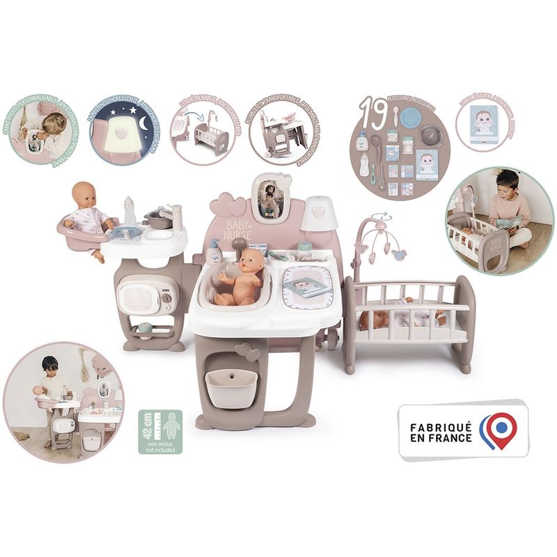 Jucarii, Copii si Bebe - Jucarii si jocuri - Papusi si accesorii - Papusi - Centru de ingrijire pentru papusi Smoby Baby Nurse Doll`s Play Center maro cu 23 accesorii - Infinity.ro