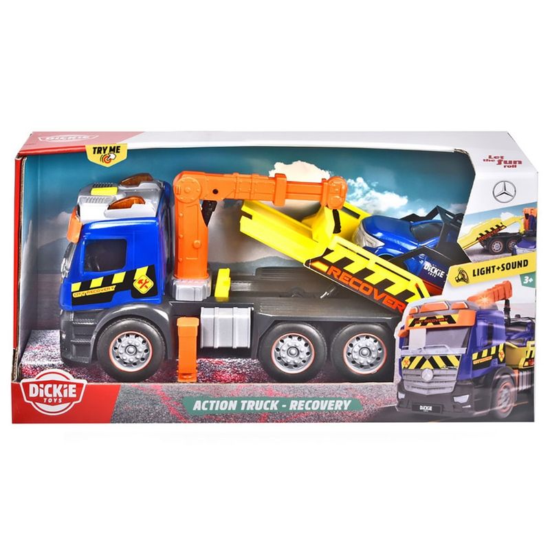 Jucarii, Copii si Bebe - Jucarii si jocuri - Jucarii bebelusi - Jucarii de tras/impins - Camion de tractare Dickie Toys Mercedes Recovery cu masinuta - Infinity.ro