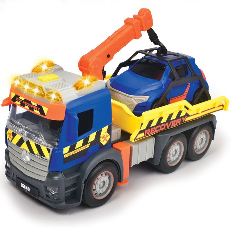 Jucarii, Copii si Bebe - Jucarii si jocuri - Jucarii bebelusi - Jucarii de tras/impins - Camion de tractare Dickie Toys Mercedes Recovery cu masinuta - Infinity.ro