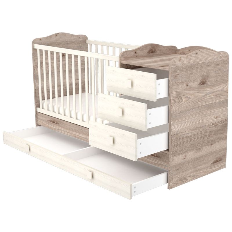 Casa si Gradina - Mobilier - Mobilier copii - Patuturi copii - Patut copii transformabil din lemn cu 4 sertare Hubners Sofia Kombi 120x60 cm crem nisip - Infinity.ro