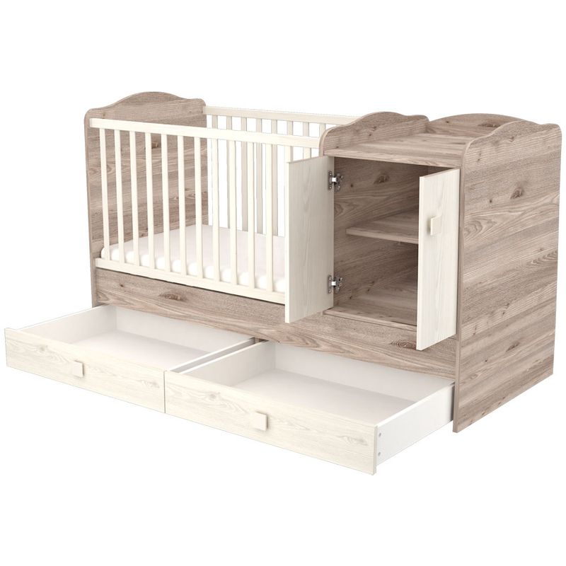 Casa si Gradina - Mobilier - Mobilier copii - Patuturi copii - Patut copii transformabil din lemn cu 2 sertare Hubners Sofia Maxi Kombi 120x70 cm crem nisip - Infinity.ro