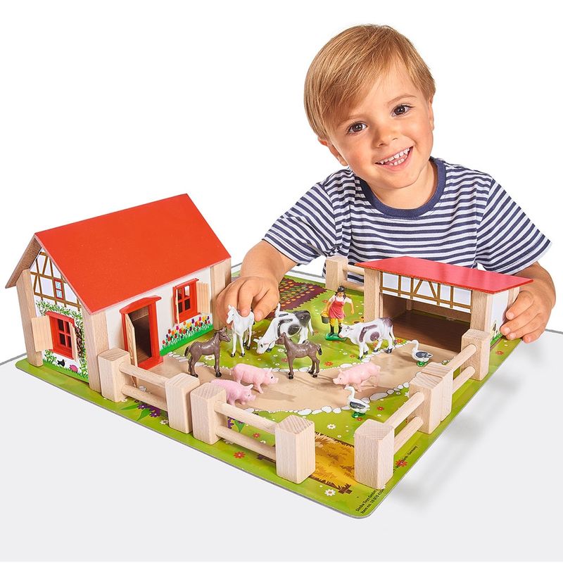 Jucarii, Copii si Bebe - Jucarii si jocuri - Jucarii & jocuri educative - Jucarii interactive - Ferma din lemn Eichhorn 39x36x14 cm cu accesorii - Infinity.ro