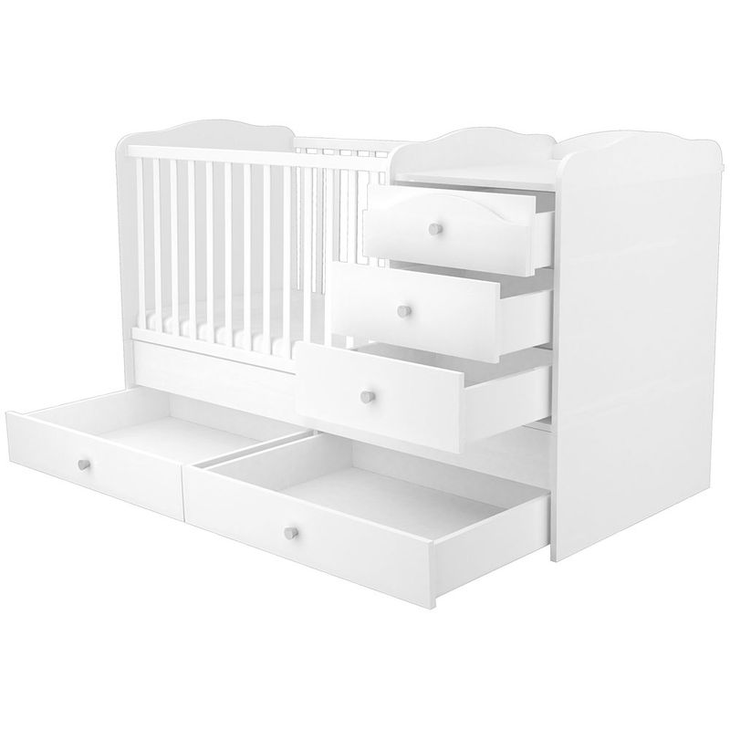 Casa si Gradina - Mobilier - Mobilier copii - Patuturi copii - Patut copii transformabil din lemn cu 5 sertare Hubners Matei Maxi Kombi 120x70 cm alb - Infinity.ro