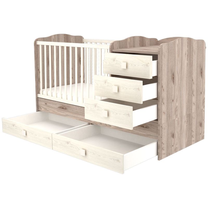 Casa si Gradina - Mobilier - Mobilier copii - Patuturi copii - Patut copii transformabil din lemn cu 5 sertare Hubners Sofia Maxi Kombi 120x70 cm crem nisip - Infinity.ro