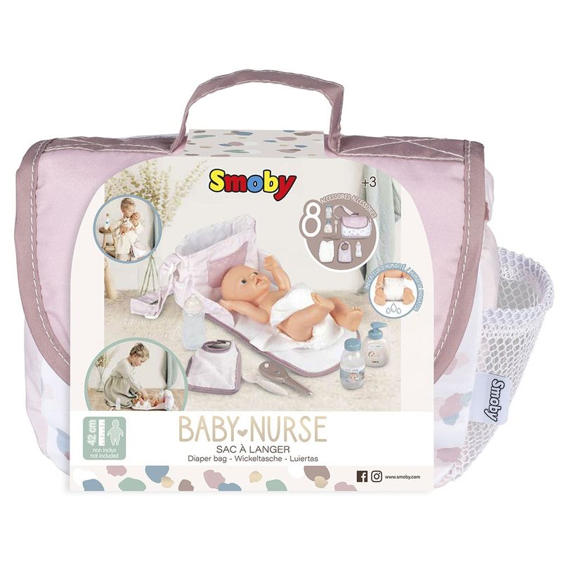 Jucarii, Copii si Bebe - Jucarii si jocuri - Papusi si accesorii - Papusi - Gentuta de infasat pentru papusa Smoby Baby Nurse Changing Bag crem cu accesorii - Infinity.ro