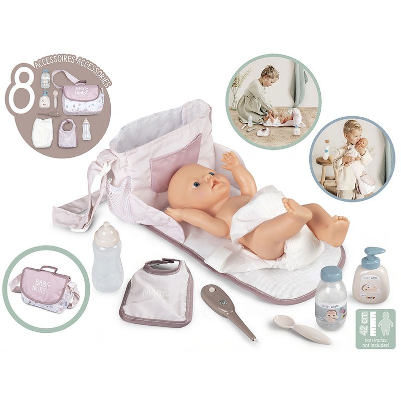 Jucarii, Copii si Bebe - Jucarii si jocuri - Papusi si accesorii - Papusi - Gentuta de infasat pentru papusa Smoby Baby Nurse Changing Bag crem cu accesorii - Infinity.ro