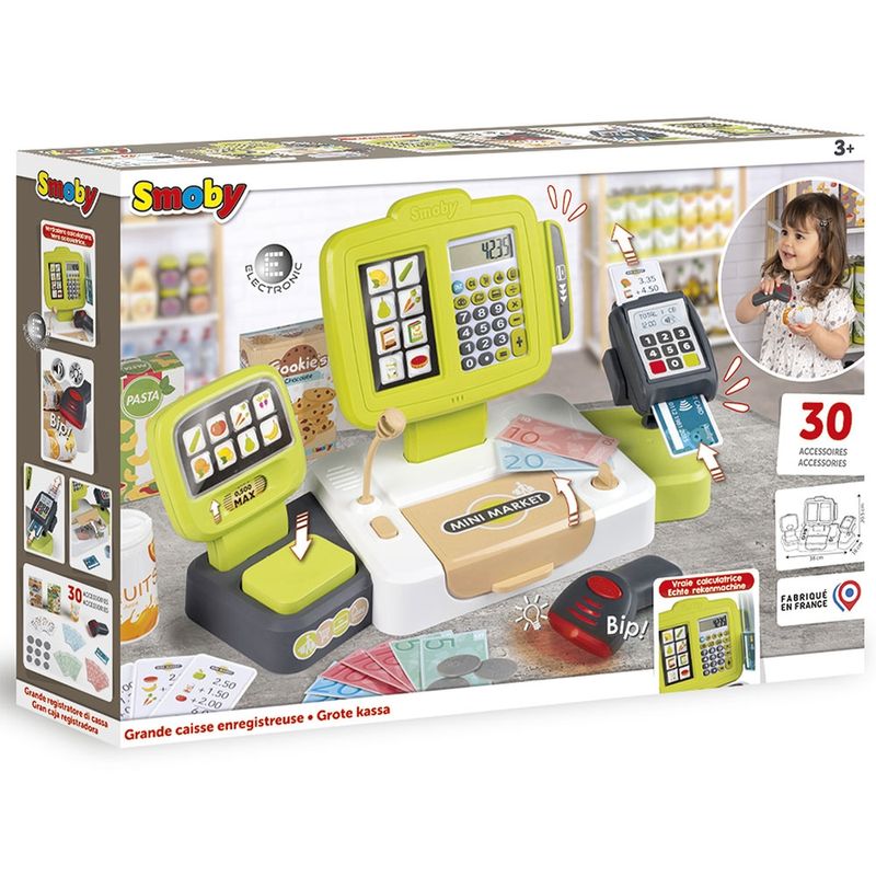 Jucarii, Copii si Bebe - Jucarii si jocuri - Jucarii de rol - Set joaca supermarket - Jucarie Smoby Casa de marcat Large Cash Register verde - Infinity.ro