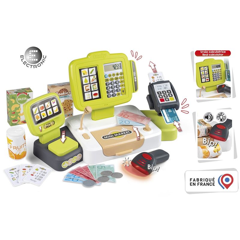 Jucarii, Copii si Bebe - Jucarii si jocuri - Jucarii de rol - Set joaca supermarket - Jucarie Smoby Casa de marcat Large Cash Register verde - Infinity.ro