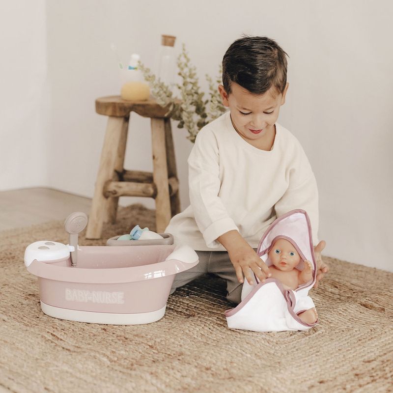 Jucarii, Copii si Bebe - Jucarii si jocuri - Papusi si accesorii - Papusi - Cadita pentru papusa Smoby Baby Nurse Baleno Bath roz cu accesorii - Infinity.ro