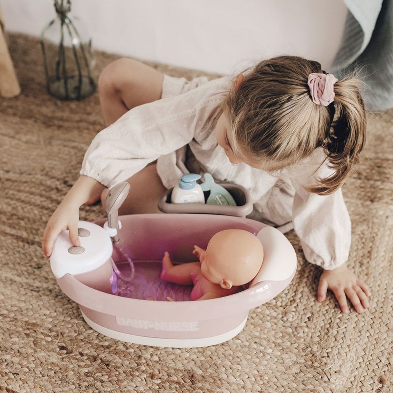 Jucarii, Copii si Bebe - Jucarii si jocuri - Papusi si accesorii - Papusi - Cadita pentru papusa Smoby Baby Nurse Baleno Bath roz cu accesorii - Infinity.ro