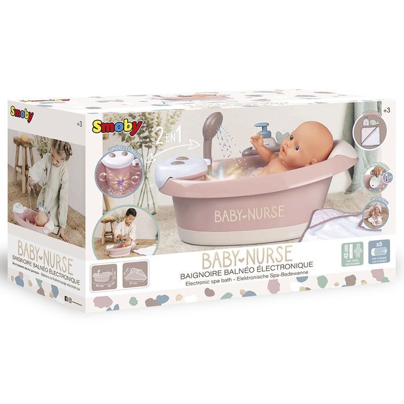 Jucarii, Copii si Bebe - Jucarii si jocuri - Papusi si accesorii - Papusi - Cadita pentru papusa Smoby Baby Nurse Baleno Bath roz cu accesorii - Infinity.ro