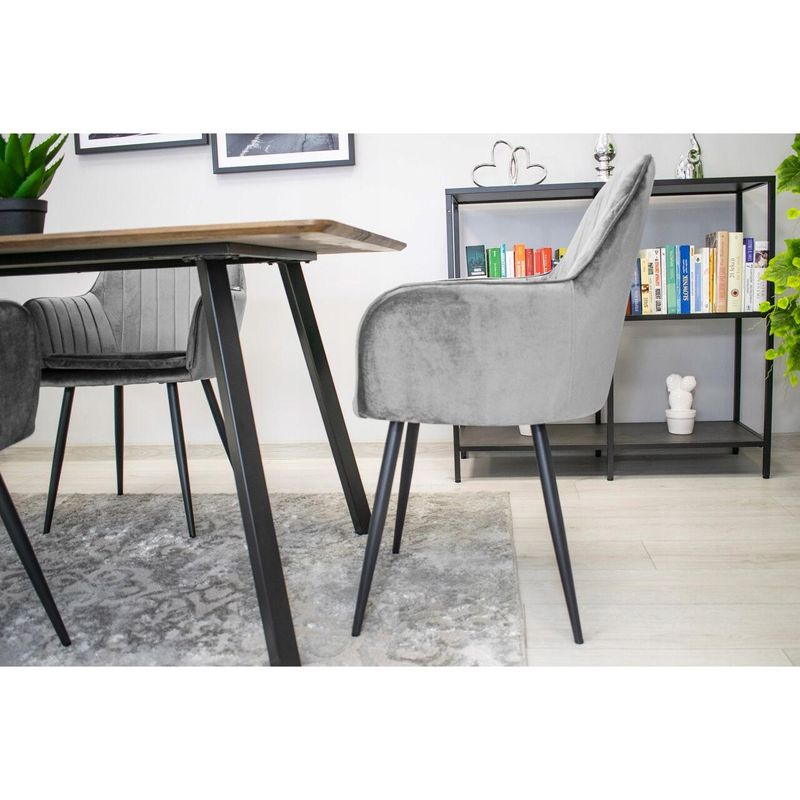 Casa si Gradina - Mobilier - Scaune si fotolii - Scaune - Scaun bucatarie/living, Mercaton, Lugo, catifea, metal, argintiu si negru, 57.5x56.5x86.5 cm - Infinity.ro