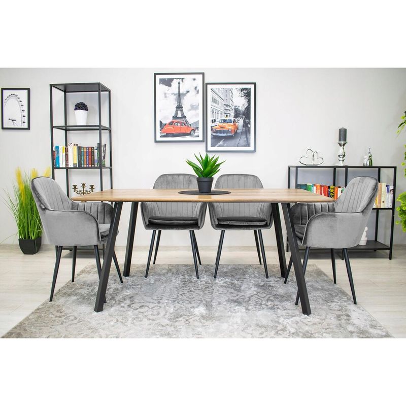 Casa si Gradina - Mobilier - Scaune si fotolii - Scaune - Scaun bucatarie/living, Mercaton, Lugo, catifea, metal, argintiu si negru, 57.5x56.5x86.5 cm - Infinity.ro