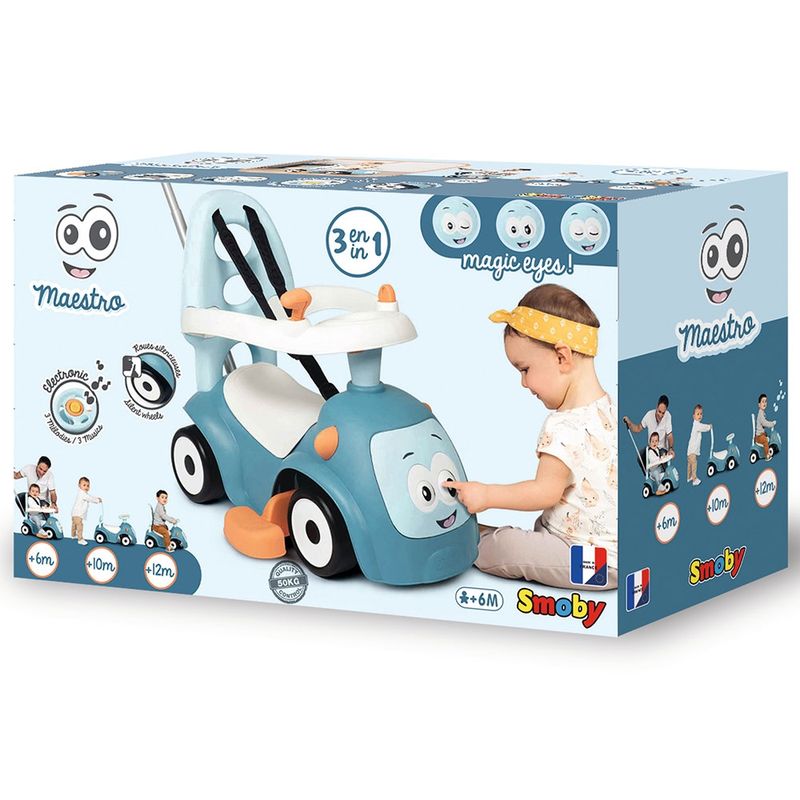 Jucarii, Copii si Bebe - Jucarii si jocuri - Jucarii bebelusi - Jucarii de tras/impins - Masinuta de impins Smoby Maestro blue - Infinity.ro