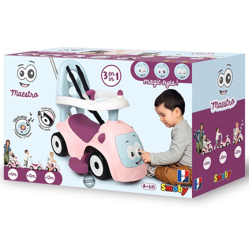 Jucarii, Copii si Bebe - Jucarii si jocuri - Jucarii bebelusi - Jucarii de tras/impins - Masinuta de impins Smoby Maestro pink - Infinity.ro
