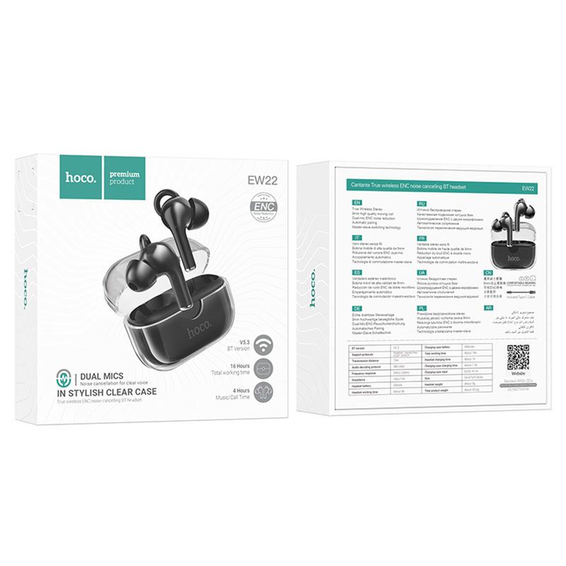 TV, Audio-Video si Foto - Portabile audio - Casti audio - Casti albastrutooth TWS Noise Cancelling, Hoco Cantante (EW22), negru - Infinity.ro