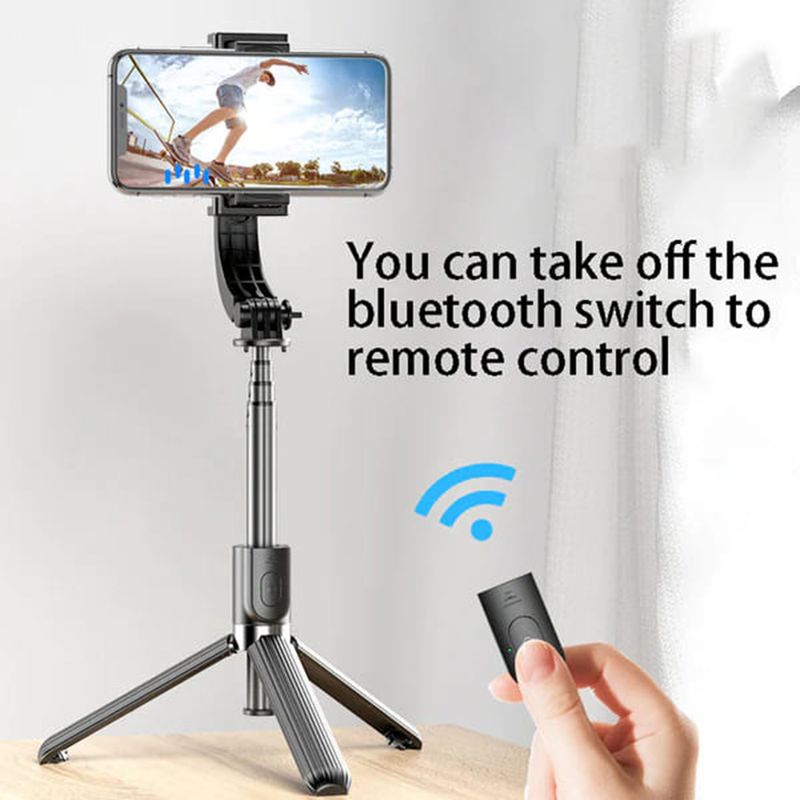 Laptop, Telefoane si Tablete - Telefoane mobile si accesorii - Accesorii Telefoane - Selfie stick-uri - Selfie Stick cu Trepied si Telecomanda, 86cm, Techsuit (L08), negru - Infinity.ro