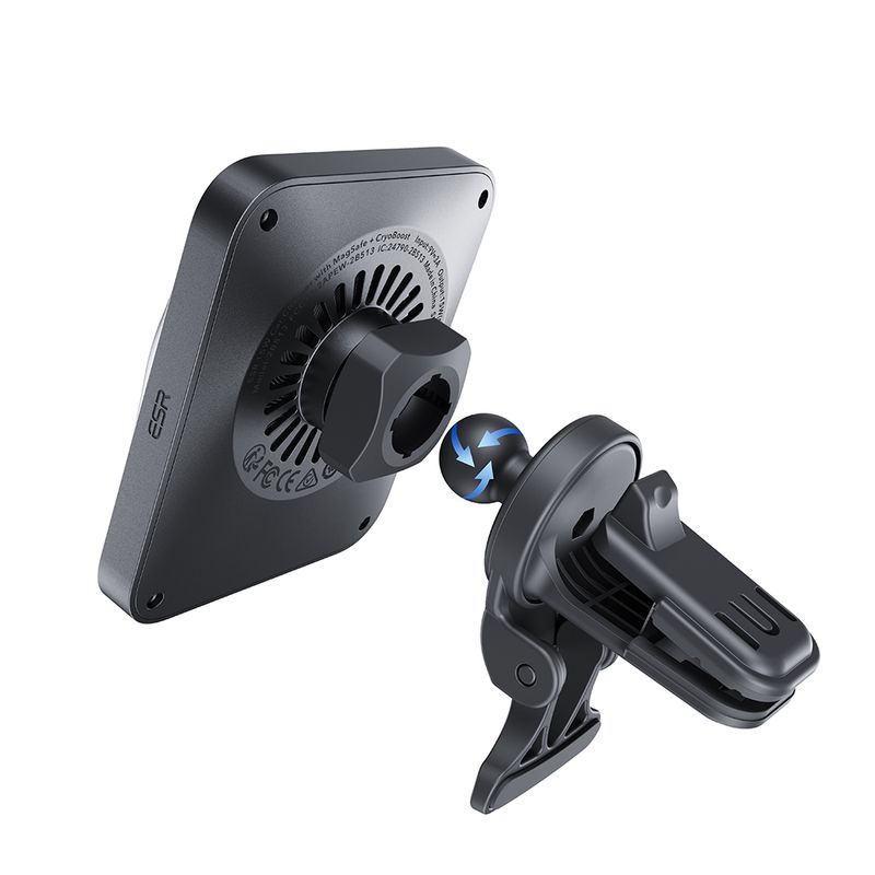 Laptop, Telefoane si Tablete - Telefoane mobile si accesorii - Accesorii Telefoane - Incarcatoare telefoane - ESR, [3pcs Bundle] Car Holder with Wireless Charger CryoBoost (2B513), with Cable, Car Charger, MagSafe, Apple MFi, argintiu - Infinity.ro