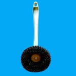 Market - Curatenie si intretinere casa - Produse bucatarie - Lavete si bureti - Perie plastic, nedeformabila, pentru curatare vase, lungime 27,5 cm, cu burete metalic, inlocuibil, diametru 9 cm, albastru - Infinity.ro