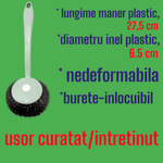 Market - Curatenie si intretinere casa - Produse bucatarie - Lavete si bureti - Perie plastic, nedeformabila, pentru curatare vase, lungime 27,5 cm, cu burete metalic, inlocuibil, diametru 9 cm, albastru - Infinity.ro