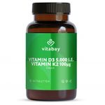 Ingrijire personala si Cosmetice - Sanatate si wellness - Suplimente alimentare - Vitamine si minerale - Vitamin D3 Depot 5000 IU + Vitamin K2 100mcg - 180 Tablete vegane, Vitabay - Infinity.ro