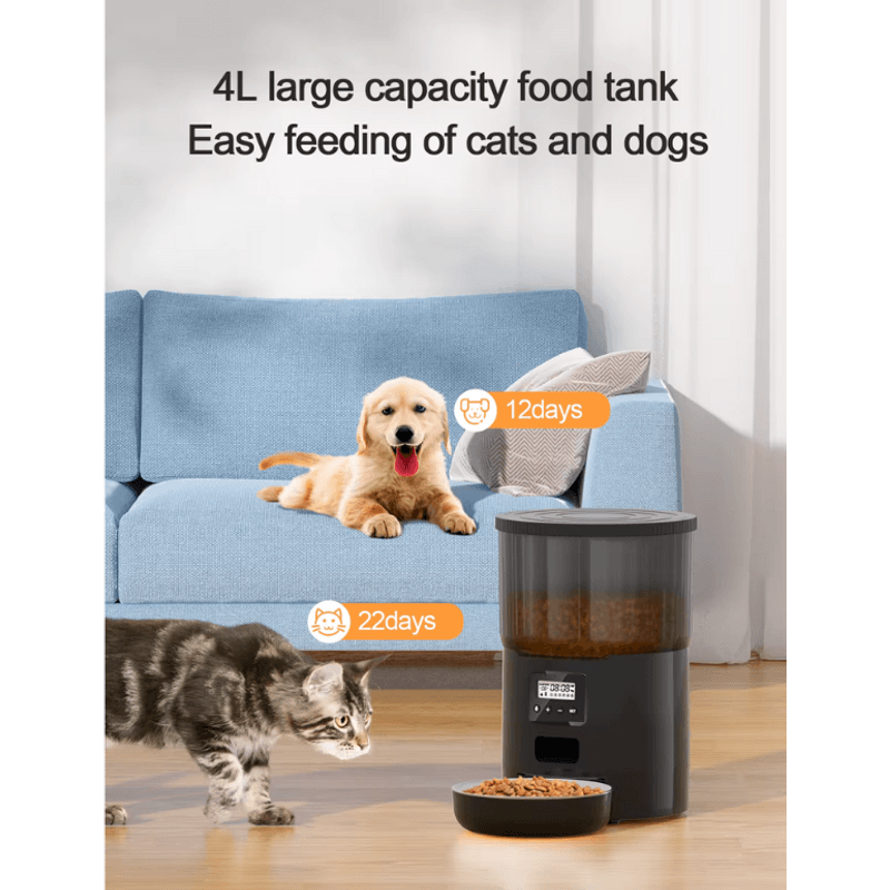 Petshop - Accesorii petshop - Castroane si adapatori - Hranitor Automat C Tech®, Capacitate rezervor 4L, Bol Inox Inclus, Sunet Hranire, Programabil, Usor de pliat si trasport - Infinity.ro