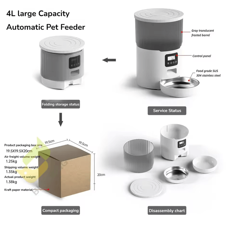 Petshop - Accesorii petshop - Castroane si adapatori - Hranitor Automat C Tech®, Capacitate rezervor 4L, Bol Inox Inclus, Sunet Hranire, Programabil, Usor de pliat si trasport - Infinity.ro