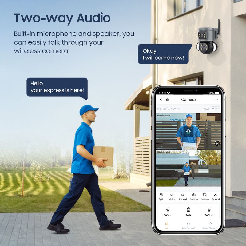Casa si Gradina - Electrice - Smart Home - Camere de supraveghere - Camera de supraveghere WIFI C Tech® 1 lentila unghi largx0.5 UltraHD 4K lumina cu led alarma senzor miscare+64GB SD card - Infinity.ro