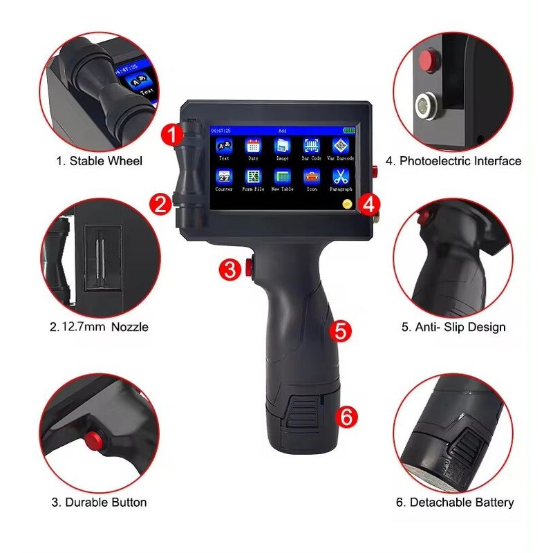 PC, gaming si accesorii - Imprimante, scanere & consumabile - Imprimante - Imprimante termice - Imprimanta portabila C Tech® Inkjet, ecran tactil, suprafete multiple cartus negru integrat, distanta imprimare 2-25.4mm - Infinity.ro