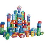 Jucarii, Copii si Bebe - Jucarii si jocuri - Seturi de constructie si cuburi - Cuburi si caramizi - Set educational cu blocuri din lemn 100 piese orasel Ecotoys SR19001 - Infinity.ro