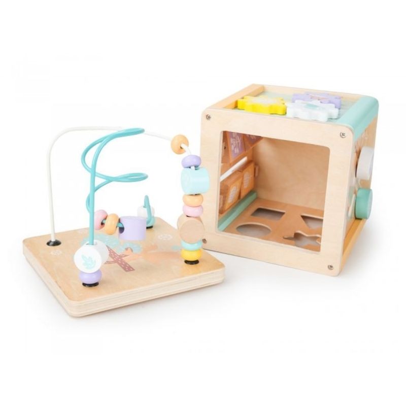 Jucarii, Copii si Bebe - Jucarii si jocuri - Seturi de constructie si cuburi - Cuburi si caramizi - Cub educational din lemn cu labirint si sortator Ecotoys HM015472 - Infinity.ro