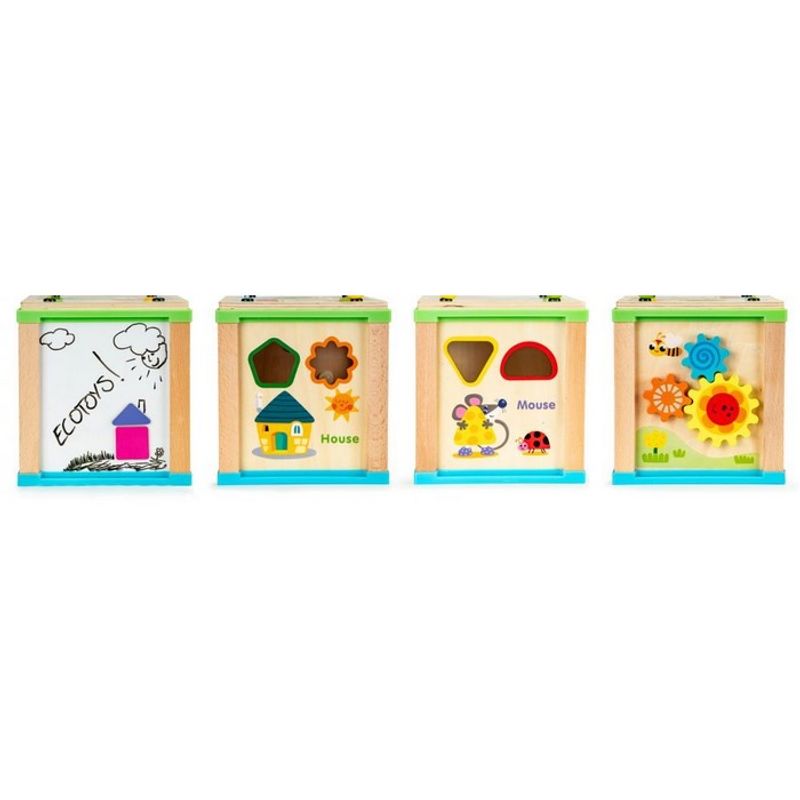 Jucarii, Copii si Bebe - Jucarii si jocuri - Seturi de constructie si cuburi - Cuburi si caramizi - Cub educational din lemn cu tabla Ecotoys HM015470 - Infinity.ro