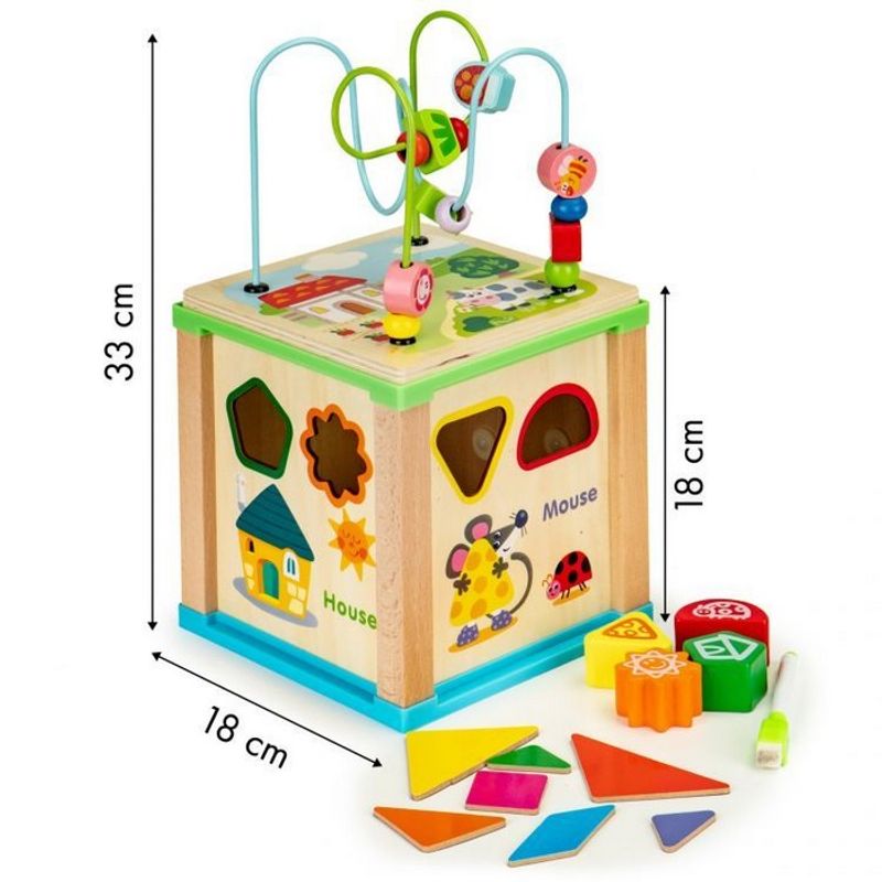 Jucarii, Copii si Bebe - Jucarii si jocuri - Seturi de constructie si cuburi - Cuburi si caramizi - Cub educational din lemn cu tabla Ecotoys HM015470 - Infinity.ro