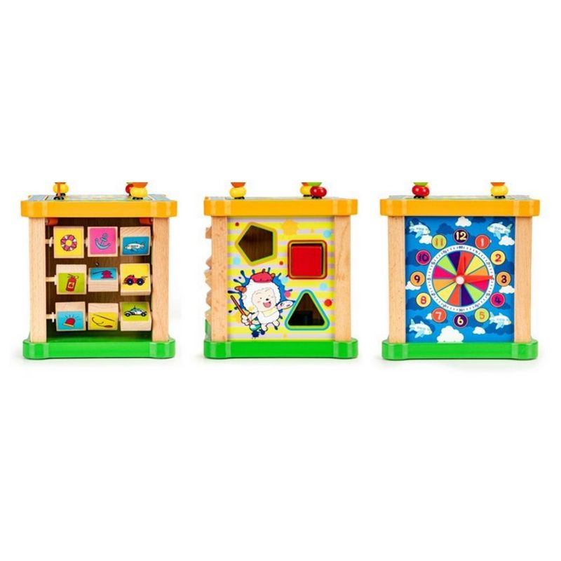 Jucarii, Copii si Bebe - Jucarii si jocuri - Seturi de constructie si cuburi - Cuburi si caramizi - Cub educational din lemn cu tabla Ecotoys HM015473 - Infinity.ro