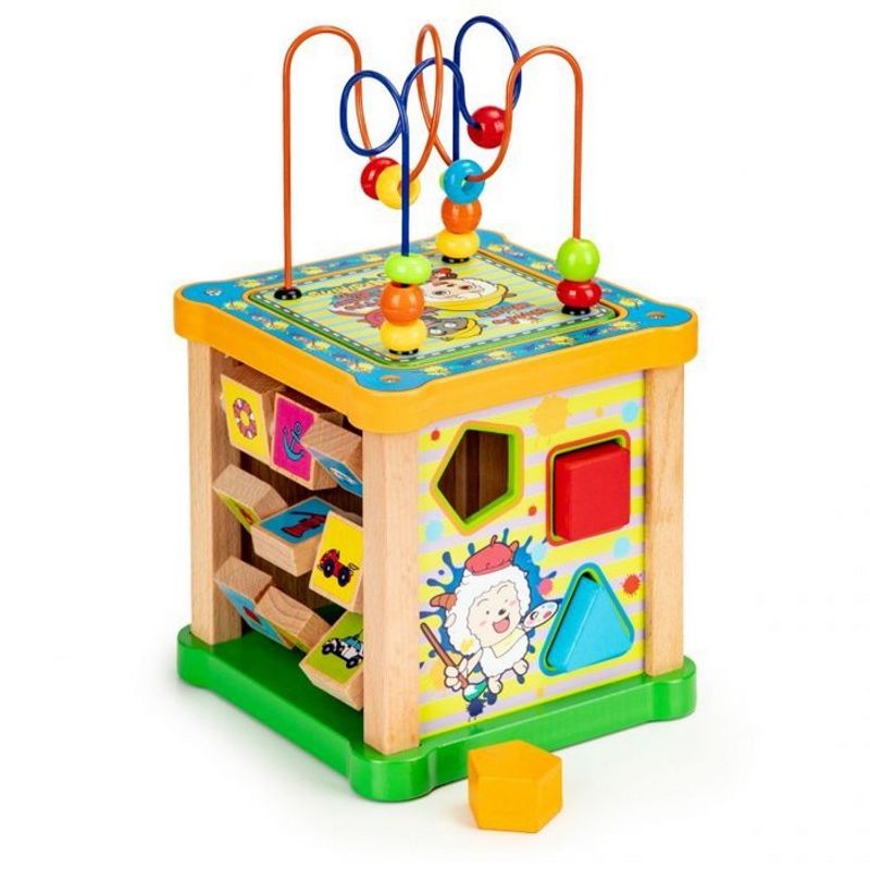 Jucarii, Copii si Bebe - Jucarii si jocuri - Seturi de constructie si cuburi - Cuburi si caramizi - Cub educational din lemn cu tabla Ecotoys HM015473 - Infinity.ro
