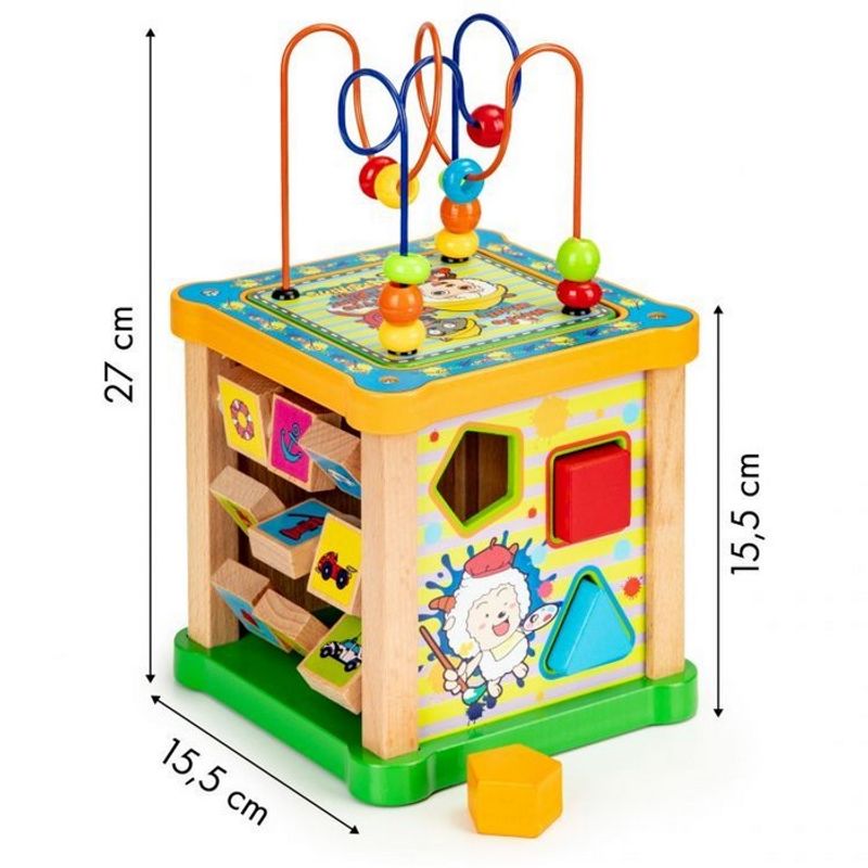 Jucarii, Copii si Bebe - Jucarii si jocuri - Seturi de constructie si cuburi - Cuburi si caramizi - Cub educational din lemn cu tabla Ecotoys HM015473 - Infinity.ro