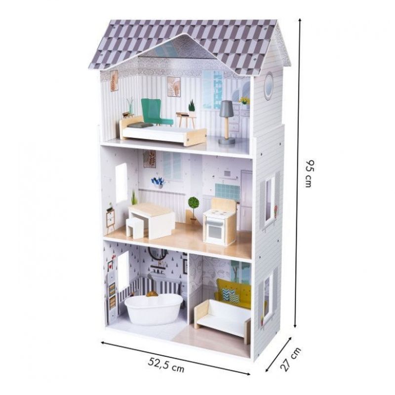 Jucarii, Copii si Bebe - Jucarii si jocuri - Papusi si accesorii - Casute de papusi si mobilier - Casuta de papusi inalta din lemn cu mobilier, casuta lui Grace, Ecotoys 8210 - Infinity.ro
