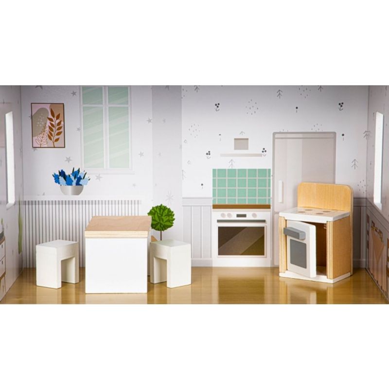 Jucarii, Copii si Bebe - Jucarii si jocuri - Papusi si accesorii - Casute de papusi si mobilier - Casuta de papusi inalta din lemn cu mobilier, casuta lui Grace, Ecotoys 8210 - Infinity.ro