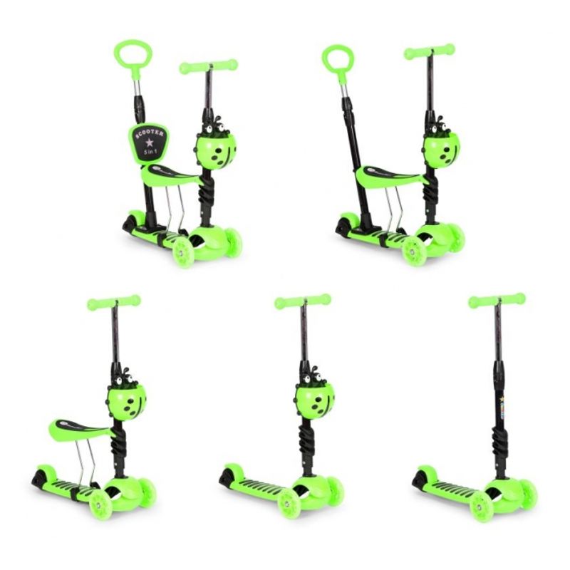 Sport si Outdoor - Role, trotinete si skateboard - Trotinete copii - Trotineta 5 in 1 cu sezut si 3 roti cu LED Ecotoys YM-SW-6 - Verde - Infinity.ro