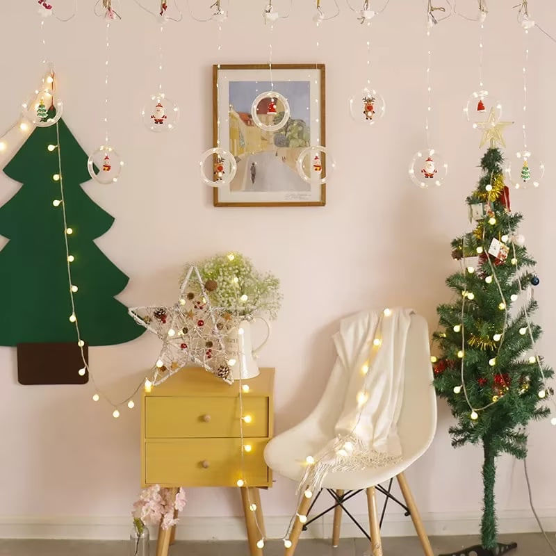 Casa si Gradina - Corpuri si surse de iluminat - Iluminat exterior - Instalatii luminoase exterior - Instalatie de Craciun cu 10 Cercuri LED si Figurine, Interconectabile, 3m, Lumina Alba Calda - Infinity.ro