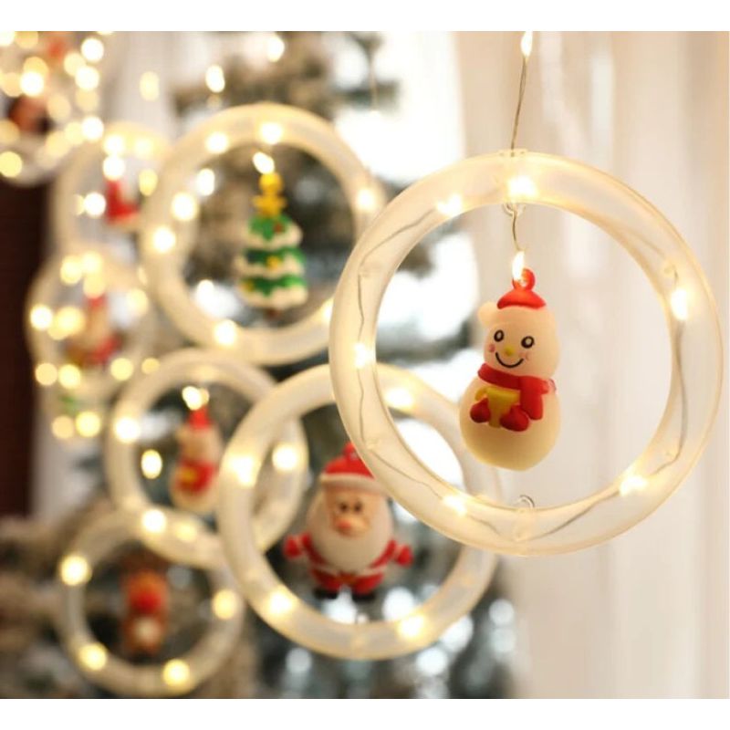 Casa si Gradina - Corpuri si surse de iluminat - Iluminat exterior - Instalatii luminoase exterior - Instalatie de Craciun cu 10 Cercuri LED si Figurine, Interconectabile, 3m, Lumina Alba Calda - Infinity.ro