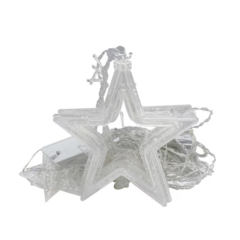 Casa si Gradina - Corpuri si surse de iluminat - Iluminat exterior - Instalatii luminoase exterior - Instalatie Luminoasa pentru Craciun, Perdea cu 6 Stele Mici si Mari, Interconectabila, Lumina Alba calda - Infinity.ro