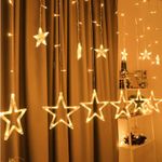 Casa si Gradina - Corpuri si surse de iluminat - Iluminat exterior - Instalatii luminoase exterior - Instalatie Luminoasa pentru Craciun, Perdea cu 6 Stele Mici si Mari, Interconectabila, Lumina Alba calda - Infinity.ro